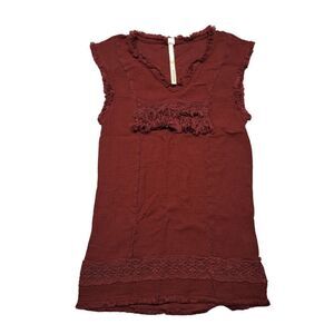 Uncle Frank Boho Sleeveless Tunic Top Shirt Size Small Maroon Ruffles Frayed